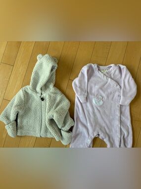 Vintage 9 mo Baby: Please Mum Sherpa Hooded Jacket and Cherokee Velour Sleeper